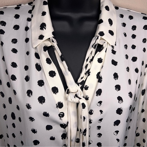 NEW Petite L Worthington White Black Polka Dot Blouse Bow Neckline 3/4 Sleeve - Picture 3 of 16
